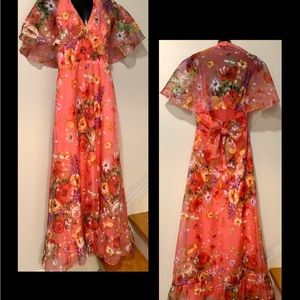 (A) 1960s Floral Halter Prairie Fairy Maxi Dress